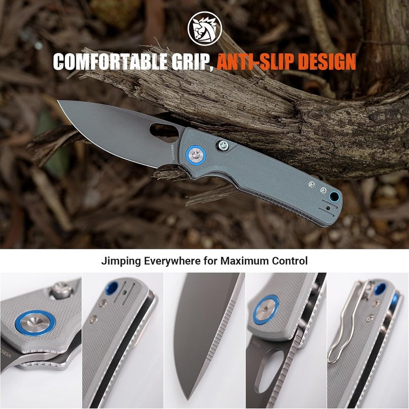 Vosteed Porcupine EDC Knife, 2.99" Sandvik 14C28N Steel Blade, Gray G10 Handle Top Liner Lock, Lightweight Folding Pocket Knives with Clip, Outdoor Camping Hunting Knife - A2607 - Image 5